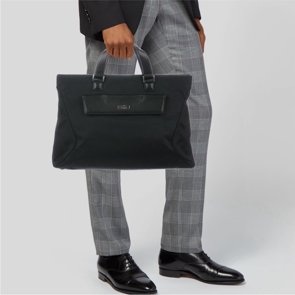 TUMI nylon leather trim convertible top handle shoulder laptop briefcase bag